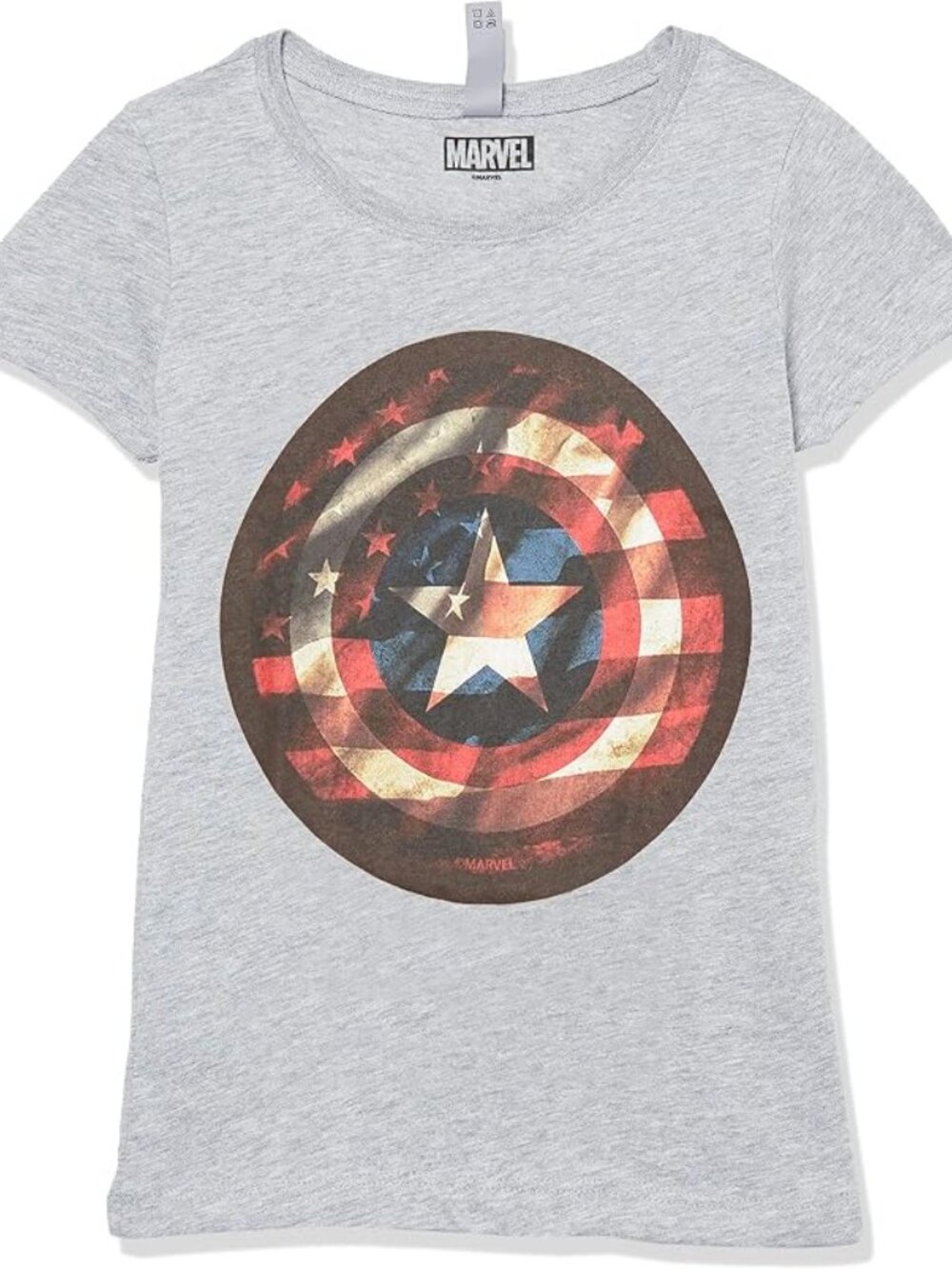 MARVEL Girls Gray T-Shirt XS (3/4) Captain America Flag Shield NEW Tee S/S